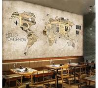 Tzxztt Retro Newspaper Abstract Creative World Map Modern 3D Wallpaper Premium Textured Silk Neutral Tones Material Ideal for Living Room Bedroom-300cm×210cm