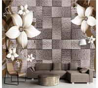 Tzxztt Retro Nostalgic Five Petalled Flower Lines Geometric Gold Modern 3D Wallpaper Premium Textured Silk Neutral Tones Material Ideal for Living Room Bedroom-350cm×256cm