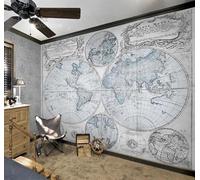 Tzxztt Retro Nostalgic Hand Drawn World Map Art Modern 3D Wallpaper Premium Textured Silk Neutral Tones Material Ideal for Living Room Bedroom-200cm×140cm