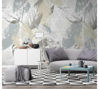 Tzxztt Retro Plants Leaves Abstract Geometric Modern 3D Wallpaper Premium Textured Silk Neutral Tones Material Ideal for Living Room Bedroom-150cm×105cm