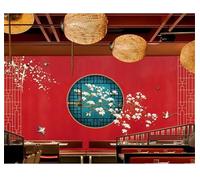 Tzxztt Retro Red Architecture Flowers Birds Modern 3D Wallpaper Premium Textured Silk Neutral Tones Material Ideal for Living Room Bedroom-200cm×140cm