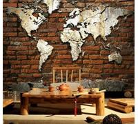 Tzxztt Retro Red Brick Wall Abstract World Map Modern 3D Wallpaper Premium Textured Silk Neutral Tones Material Ideal for Living Room Bedroom-200cm×140cm