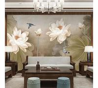 Tzxztt Retro Three Dimensiona Lotus Lotus Leaves Flying Birds Modern 3D Wallpaper Premium Textured Silk Neutral Tones Material Ideal for Living Room Bedroom-400cm×280cm