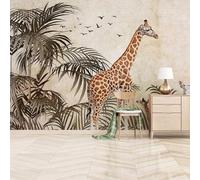 Tzxztt Retro Three Dimensiona Plants Giraffes Flying Birds Modern 3D Wallpaper Premium Textured Silk Neutral Tones Material Ideal for Living Room Bedroom-430cm×300cm