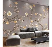 Tzxztt Retro Three Dimensiona Tree Branches Flowers Birds Modern 3D Wallpaper Premium Textured Silk Neutral Tones Material Ideal for Living Room Bedroom-300cm×210cm