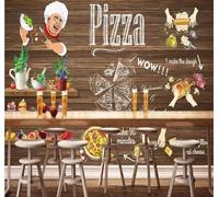Tzxztt Retro Wood Grain Food Pizza Cake Modern 3D Wallpaper Premium Textured Silk Neutral Tones Material Ideal for Living Room Bedroom-150cm×105cm