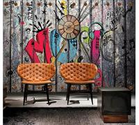 Tzxztt Retro Woodgrain Abstract Graffiti Music Modern 3D Wallpaper Premium Textured Silk Neutral Tones Material Ideal for Living Room Bedroom-150cm×105cm