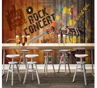 Tzxztt Retro Woodgrain Graffiti Guitar Music Modern 3D Wallpaper Premium Textured Silk Neutral Tones Material Ideal for Living Room Bedroom-200cm×140cm