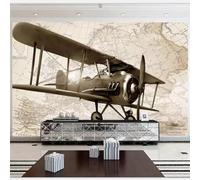 Tzxztt Retro World Map Three Dimensional Aeroplane Modern 3D Wallpaper Premium Textured Silk Neutral Tones Material Ideal for Living Room Bedroom-430cm×300cm