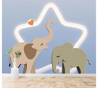 Tzxztt Romantic Hearts Stars Art Elephant Couple Modern 3D Wallpaper Premium Textured Silk Neutral Tones Material Ideal for Living Room Bedroom-400cm×280cm
