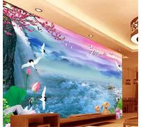 Tzxztt Sea Landscape Large Tree Purple Sky Modern 3D Wallpaper Premium Textured Silk Neutral Tones Material Ideal for Living Room Bedroom-350cm×256cm