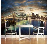 Tzxztt Sky City Architecture River Bridge Night View Modern 3D Wallpaper Premium Textured Silk Neutral Tones Material Ideal for Living Room Bedroom-300cm×210cm