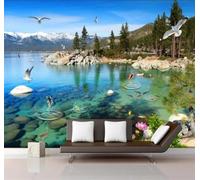 Tzxztt Snow Capped Mountains Birds in Flight Lakes Lotus Flowers Small Fish Modern 3D Wallpaper Premium Textured Silk Neutral Tones Material Ideal for Living Room Bedroom-430cm×300cm