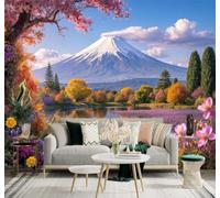 Tzxztt Snow Capped Mountains Lakes Colourful Flowers Spring Scenery Modern 3D Wallpaper Premium Textured Silk Neutral Tones Material Ideal for Living Room Bedroom-200cm×140cm