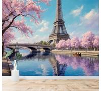 Tzxztt Spring Pink Cherry Blossoms River Arched Bridge Landscape Modern 3D Wallpaper Premium Textured Silk Neutral Tones Material Ideal for Living Room Bedroom-430cm×300cm