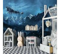 Tzxztt Starry Sky Snow Capped Mountains Reindeer Castle Architecture Modern 3D Wallpaper Premium Textured Silk Neutral Tones Material Ideal for Living Room Bedroom-250cm×170cm