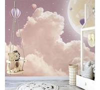 Tzxztt Stereoscopic Warmth and Beauty Cartoon Clouds Hot Air Balloon Modern 3D Wallpaper Premium Textured Silk Neutral Tones Material Ideal for Living Room Bedroom-400cm×280cm