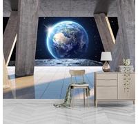 Tzxztt Stone Pillars Space Planets Universe Scenery Modern 3D Wallpaper Premium Textured Silk Neutral Tones Material Ideal for Living Room Bedroom-300cm×210cm
