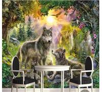 Tzxztt Sunlight Forest Animals Wolves Flying Birds Modern 3D Wallpaper Premium Textured Silk Neutral Tones Material Ideal for Living Room Bedroom-200cm×140cm