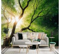 Tzxztt Sunlight Fresh Green Forest Trees Natural Landscape Modern 3D Wallpaper Premium Textured Silk Neutral Tones Material Ideal for Living Room Bedroom-400cm×280cm