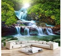 Tzxztt Sunlight Green Forest Waterfall Scenery Modern 3D Wallpaper Premium Textured Silk Neutral Tones Material Ideal for Living Room Bedroom-430cm×300cm
