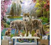 Tzxztt Sunlight Mountain Peaks Lake Wolf Flowers Modern 3D Wallpaper Premium Textured Silk Neutral Tones Material Ideal for Living Room Bedroom-300cm×210cm