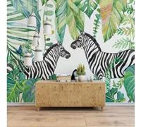 Tzxztt Three Dimensiona Animals Zebras Plants Leaves Modern 3D Wallpaper Premium Textured Silk Neutral Tones Material Ideal for Living Room Bedroom-250cm×170cm