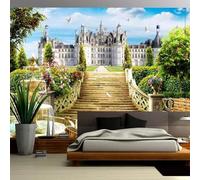 Tzxztt Three Dimensiona Architecture Flying Birds Trees Flowers Modern 3D Wallpaper Premium Textured Silk Neutral Tones Material Ideal for Living Room Bedroom-150cm×105cm