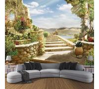 Tzxztt Three Dimensiona Architecture Mountains Rivers Plants Modern 3D Wallpaper Premium Textured Silk Neutral Tones Material Ideal for Living Room Bedroom-350cm×256cm