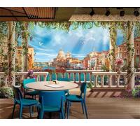 Tzxztt Three Dimensiona Architecture Ocean Birds Flowers Modern 3D Wallpaper Premium Textured Silk Neutral Tones Material Ideal for Living Room Bedroom-200cm×140cm