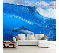Tzxztt Three Dimensiona Blue Sea Waves Animals Modern 3D Wallpaper Premium Textured Silk Neutral Tones Material Ideal for Living Room Bedroom-400cm×280cm