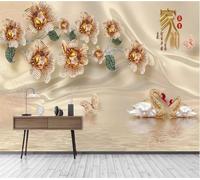 Tzxztt Three Dimensiona Minimalist Flowers Swans Butterflies Modern 3D Wallpaper Premium Textured Silk Neutral Tones Material Ideal for Living Room Bedroom-300cm×210cm