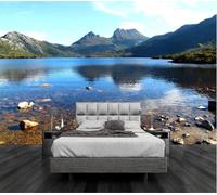 Tzxztt Three Dimensiona Minimalist Mountain Peaks Lakes Reflections Modern 3D Wallpaper Premium Textured Silk Neutral Tones Material Ideal for Living Room Bedroom-200cm×140cm