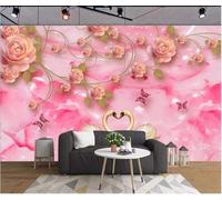 Tzxztt Three Dimensiona Pink Floral Couple Swan Modern 3D Wallpaper Premium Textured Silk Neutral Tones Material Ideal for Living Room Bedroom-250cm×170cm