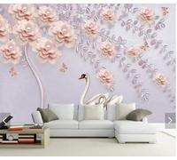 Tzxztt Three Dimensiona Pink Flowers Butterflies Swans Modern 3D Wallpaper Premium Textured Silk Neutral Tones Material Ideal for Living Room Bedroom-400cm×280cm