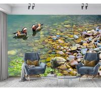 Tzxztt Three Dimensiona Rivers Pebbles Plants Green Leaves Modern 3D Wallpaper Premium Textured Silk Neutral Tones Material Ideal for Living Room Bedroom-200cm×140cm