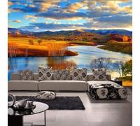 Tzxztt Three Dimensiona Sky Mountains Rivers Trees Modern 3D Wallpaper Premium Textured Silk Neutral Tones Material Ideal for Living Room Bedroom-250cm×170cm