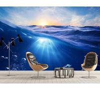 Tzxztt Three Dimensiona Sunrise Blue Sea Waves Modern 3D Wallpaper Premium Textured Silk Neutral Tones Material Ideal for Living Room Bedroom-250cm×170cm