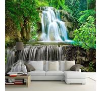 Tzxztt Three Dimensiona Waterfall Green Plants Mountain Peaks Modern 3D Wallpaper Premium Textured Silk Neutral Tones Material Ideal for Living Room Bedroom-150cm×105cm