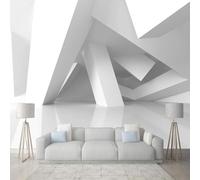 Tzxztt Three Dimensional Abstract Spatial Geometric Architecture White Modern 3D Wallpaper Premium Textured Silk Neutral Tones Material Ideal for Living Room Bedroom-400cm×280cm