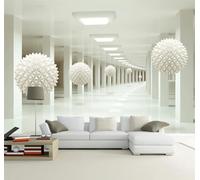 Tzxztt Three Dimensional Abstract White Sphere Spatial Expansion Modern 3D Wallpaper Premium Textured Silk Neutral Tones Material Ideal for Living Room Bedroom-350cm×256cm