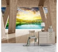 Tzxztt Three Dimensional Architecture Aesthetic Sunset Landscape Modern 3D Wallpaper Premium Textured Silk Neutral Tones Material Ideal for Living Room Bedroom-300cm×210cm