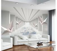 Tzxztt Three Dimensional Architecture Flying Birds White Clouds Spatial Extension Modern 3D Wallpaper Premium Textured Silk Neutral Tones Material Ideal for Living Room Bedroom-200cm×140cm