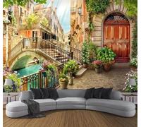 Tzxztt Three Dimensional Architecture River Arch Bridge Potted Plants Modern 3D Wallpaper Premium Textured Silk Neutral Tones Material Ideal for Living Room Bedroom-250cm×170cm