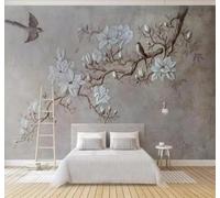Tzxztt Three Dimensional Artistic Branches Relief Magnolia Magpie Modern 3D Wallpaper Premium Textured Silk Neutral Tones Material Ideal for Living Room Bedroom-350cm×256cm