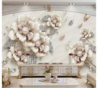 Tzxztt Three Dimensional Artistic Exquisite Luxurious Jewellery Flowers Modern 3D Wallpaper Premium Textured Silk Neutral Tones Material Ideal for Living Room Bedroom-250cm×170cm