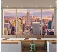 Tzxztt Three Dimensional Balcony City Architecture River Landscape Modern 3D Wallpaper Premium Textured Silk Neutral Tones Material Ideal for Living Room Bedroom-400cm×280cm