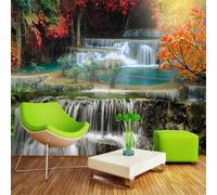 Tzxztt Three Dimensional Beautiful Autumn Forest Waterfall Modern 3D Wallpaper Premium Textured Silk Neutral Tones Material Ideal for Living Room Bedroom-200cm×140cm