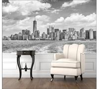 Tzxztt Three Dimensional Black and White City Architecture River Sky Modern 3D Wallpaper Premium Textured Silk Neutral Tones Material Ideal for Living Room Bedroom-300cm×210cm