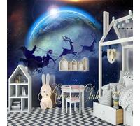 Tzxztt Three Dimensional Blue Planet Reindeer Starry Sky Modern 3D Wallpaper Premium Textured Silk Neutral Tones Material Ideal for Living Room Bedroom-430cm×300cm